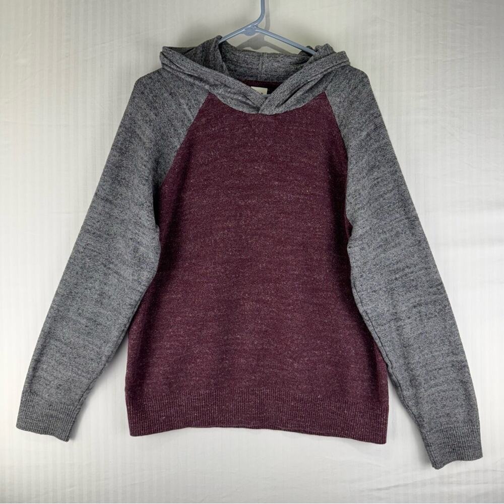 GAP Hooded Pullover Sweater Heathered Gray & Maroon Men’s Size Large Y2K Preppy